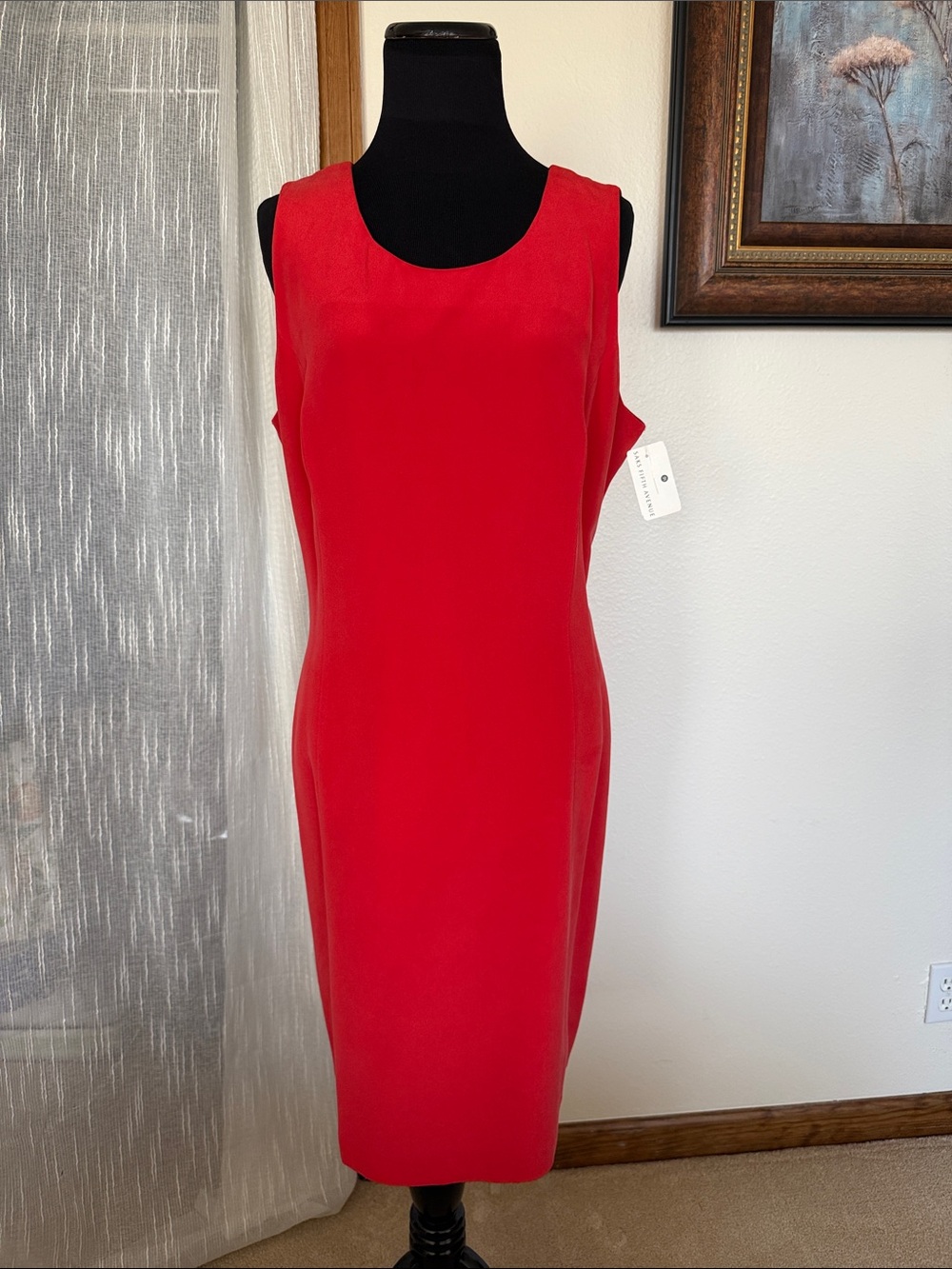 Saks Fifth Avenue Red Silk Sleeveless Midi Sheath Dress with matching jacket